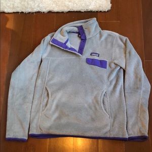 Grey and Purple Patagonia Fleece Size Medium